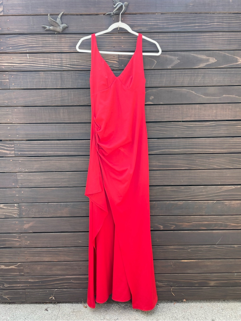 Elegant Red V-Neck Draped Evening Dress
